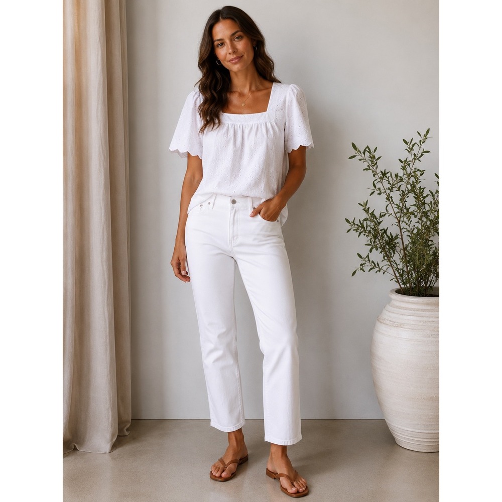 Talbots Flawless Five-Pocket Slim Ankle White Denim Jeans Womens 10P Petite